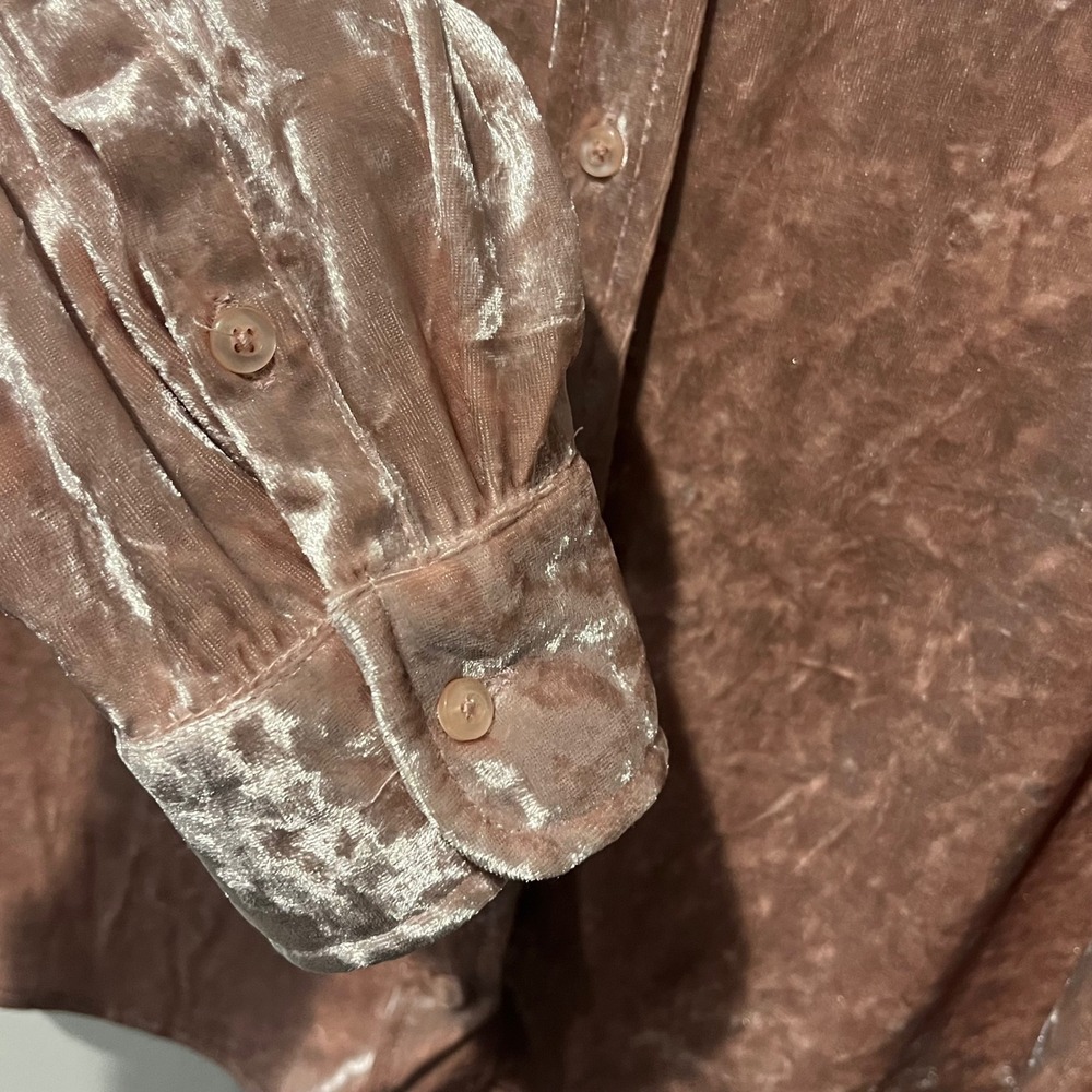 INVESTMENTS Crushed Velvet Button Down Shirt Rose‎ Pink Long Sleeve Plus Size 1X - Picture 4 of 7